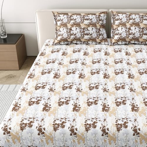 Image of Mafatlal 186 Tc Corsica Cotton King Size Bedsheet | 274 X 274 Cm | Summer Ventilated Chimdae Sheet for Comfortable Sleeping Nights | 2 Pillow Covers | Cocoa Brown