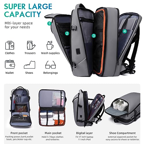 Image of TANGCORLE Laptop Backpack for Women, 50L Carry On Backpack Men, Expandable Flight Approved Water Resistant Luggage with 3 Packing Cubes & USB Port, Travel Backpack Fits 17.3 Inch Notebook