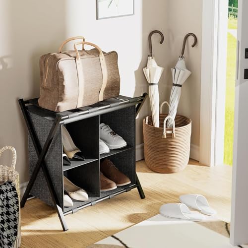 Garden 4 you Kofferständer Klappbar, Gepäckablage, Kofferständer, Kofferbock Kofferablage, Kofferstände mit Ablagefächern für Schlafzimmer Gästezimmer Hotel, für Reisegepäck, 2er Set (Schwarz)