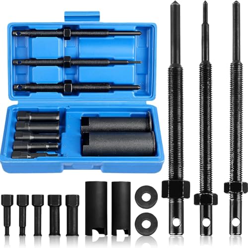 AIMALL Motorcycle Blind Bearing Puller Set, Inner Race Bearing Removal Tool Kit with 5 Collets 0.35-0.9in, M12/M14 Expanding Extractor, Black Oxide Case