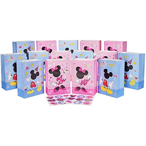 Mouse Party Bags, 16 Pcs Large Size Party Favor Paper Bags With 16 Cute Mouse Sticker, Girls Boys Party Supplies Wrapped Treat Candy Bags for Cartoon Mouse Theme Birthday Party Cover