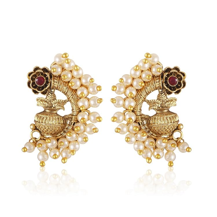 Vivastri's Pearl Beaded Colourfull Gold Plated Stylish Earrings For Women & Girls -VIVA2556ERG-RED-image-14