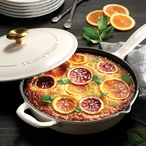 Image of Tramontina Bestow Enameled Cast Iron 10-Inch Skillet with Lid, Latte