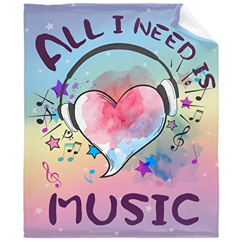 caimizogojocrz All I Need is Music Flannel Fleece Throw Blankets, Super Soft Cozy Lightweight Swaddle Blanket for Couch Chair Bed Sofa Office Teen or Nap Size 50"x60" M