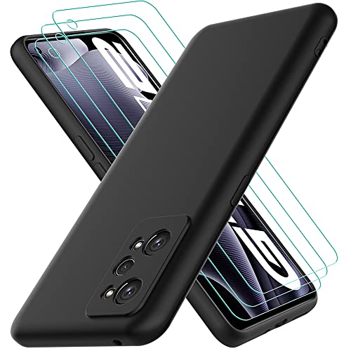 Funda Realme GT Neo 3T 5G / Realme GT 2 5G / Realme GT Neo 2 con 3 Piezas Cristal Templado, Carcasa de Silicona Líquida Suave Antichoque Bumper - Negro Cover