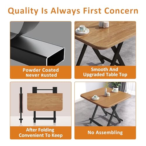 Image of Multi-Purpose Portable & Foldable Wooden Dining Table | Bed Room | Made with Engineered Plywood top and Powder Coated Finish for Home & Office(Yellow)(L*80xB*80xH*75)cm -Pre Assembled