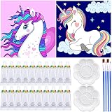 2 Pack Paint by Numbers for Kids Unicorn,DIY Kids Paint by Number,Acrylic Watercolor Number Painting