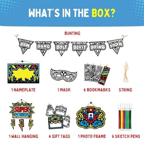 Image of PepPlay Superhero Combo for Boys, Colour-in Velvet Heroes and Power + My Superhero Cape Kit, DIY Mess-Free Art and Craft Activity, Summer, Reusable Travel Toy, Birthday Return Gift for Age 3 to 10