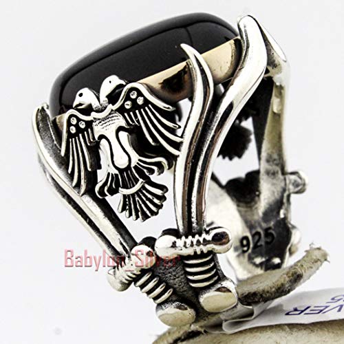 Solid 925 Sterling Silver Onyx Stone Turkish Handmade Luxury Eagle Men's Ring3