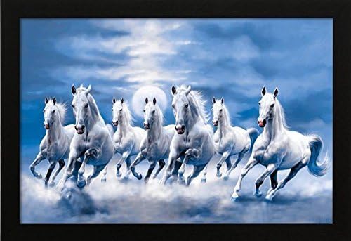Fantasy Gifts VASTU Seven Horse - White Digital Reprint Painting (12 inch x 18 inch)