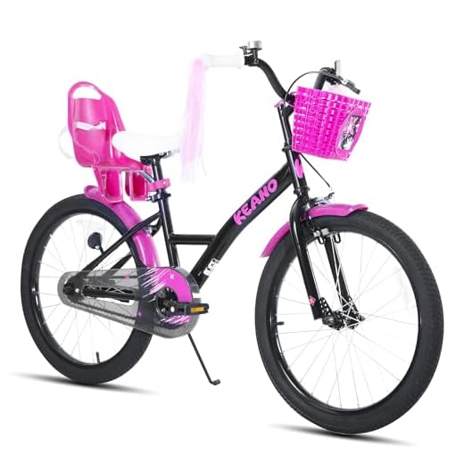 KEANO Zinnia 20 Inch Kids Bike for Girls Ages 7-10 Years, 20 Inch Girls' Bikes with Kickstand, Streamers, Basket and Doll Seat, Children Bicycles Black