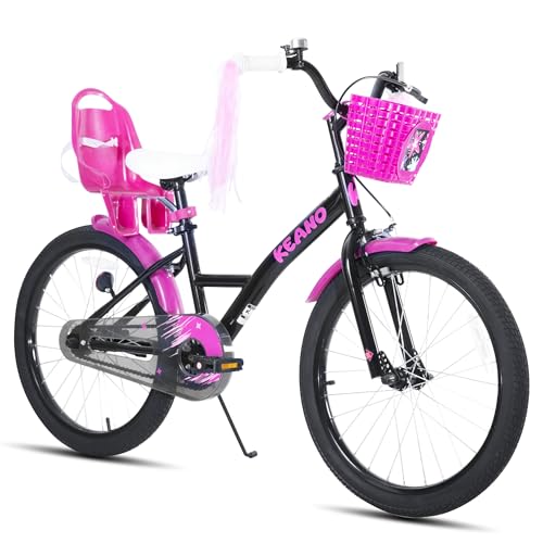Image of KEANO Zinnia 14 16 20 Inch Kids Bike for Girls Ages 3-10 Years, Girls' Bikes with Training Wheels, Streamers, Basket and Doll Seat, Children Bicycles