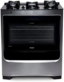 Fogão Consul 5 bocas cor Inox com mesa de vidro e grade de ferro fundido - CFS5VAR BIVOLT