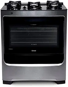 Fogão Consul 5 bocas cor Inox com mesa de vidro e grade de ferro fundido - CFS5VAR BIVOLT