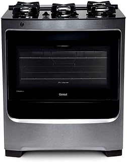 Fogão consul 5 bocas cor inox com mesa de vidro e grade de ferro