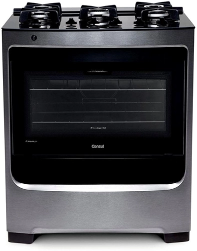 Fogão Consul 5 bocas cor Inox com mesa de vidro e grade de ferro fundido - CFS5VAR BIVOLT
