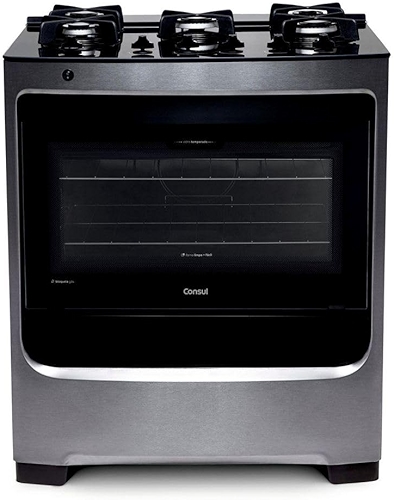 Fogão Consul 5 bocas cor Inox com mesa de vidro e grade de ferro fundido - CFS5VAR BIVOLT