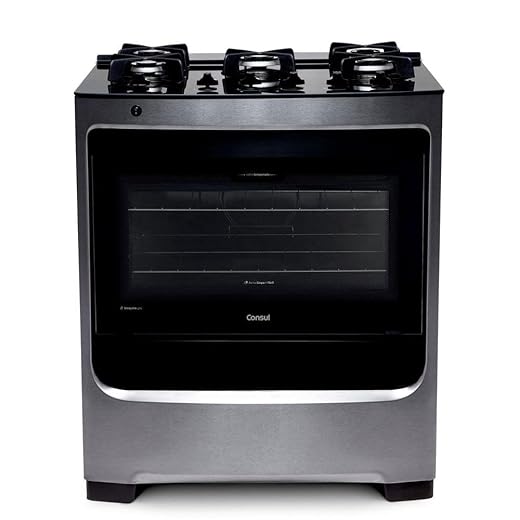 Fogão Consul 5 bocas cor Inox com mesa de vidro e grade de ferro fundido - CFS5VAR BIVOLT