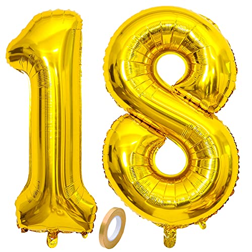 Jxuzh - Globo para el 18.º cumpleaños, globo dorado con número 18, globo gigante de helio de papel de aluminio, tamaño XXL, 80 cm aprox., para fiesta de cumpleaños para chicos y chicas Cover