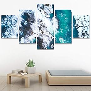 SIGNWIN 5 Panel Canvas Wall Art Aerial Beach...