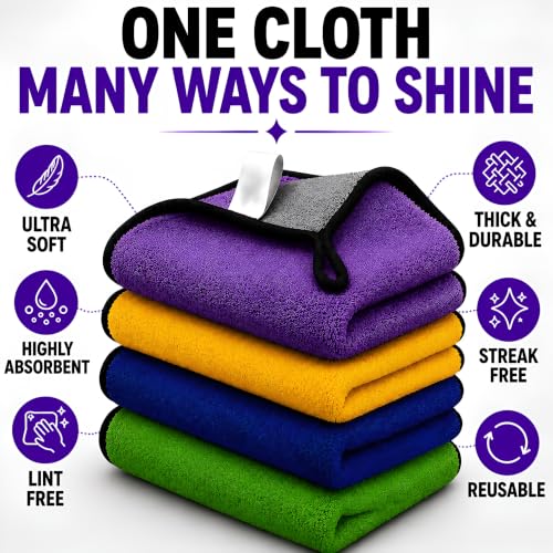 Image of PulGos 4 Pcs Microfiber Cleaning Cloths (30 x 40 cm) | Highly Absorbent | Quick Dry, Lint-Free & Reusable Towels for Streak-Free Shine | Multipurpose Cloth for Home, Kitchen, Office, Car & Glass