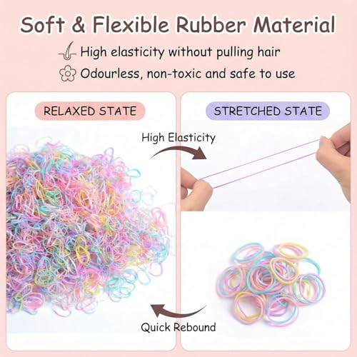 Weilin 2000 Pcs Elastic Hair Bands, Clear Hair Elastics Bands, Colorful Mini Rubber Band for Kids and Girls' Braids and Ponytails - Image 4