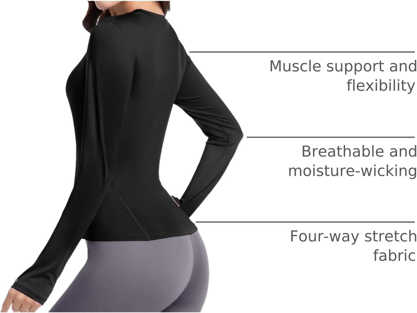 Women's Compression Shirt Long Sleeve Athletic Workout Tops Sun Protection Undershirt for Gym Yoga Running - Image 4