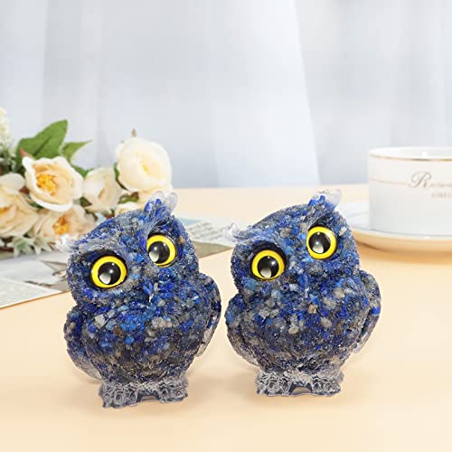 mookaitedecor 3 Inch Lapis Lazuli Crystal Owl Figurine Ornament for Home Office Decor Housewarming Gift Large Blue Owl Gift for Men Women Resin Stone Animal Sculpture Statue Good Luck Ornament - Image 4