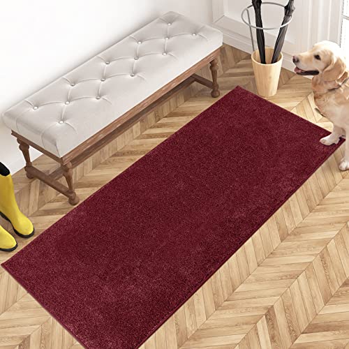 PURRUGS Dirt Trapping Door Mat 24" x 59", Non-Slip Machine Washable Entry Rug, Shoe Scraper, Dog Doormat, Super Absorbent Welcome Mat for Front & Back Door, Muddy Shoes & Paws, Burgundy Red