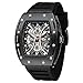 Produktbild Mini Focus Einzigartige Herrenuhr Tonneau Casual Armbanduhr (hohl/wasserdicht/super leuchtend/Kalender) Weiches Silikonband Mode Coole Uhr für Männer, All-Black, Luxus, lässig, Kleid