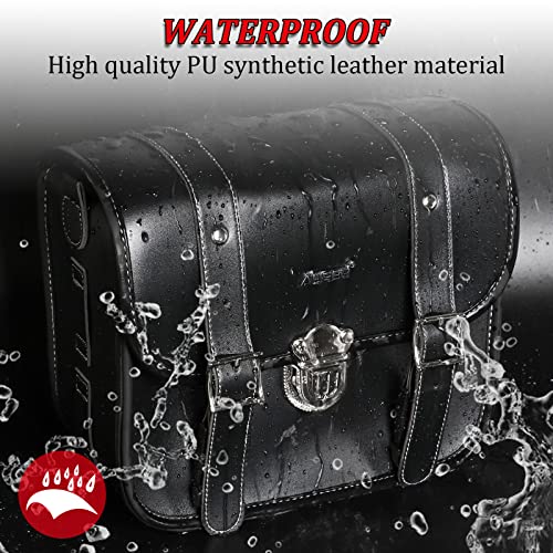 AUFER Motorcycle Throw Over Saddlebags Panniers Side Bags Lockable Synthetic Leather Saddle Bag With Water Bottle Holder Compatible With For Dyna Sportster Softail Road King,2 Pack Black
