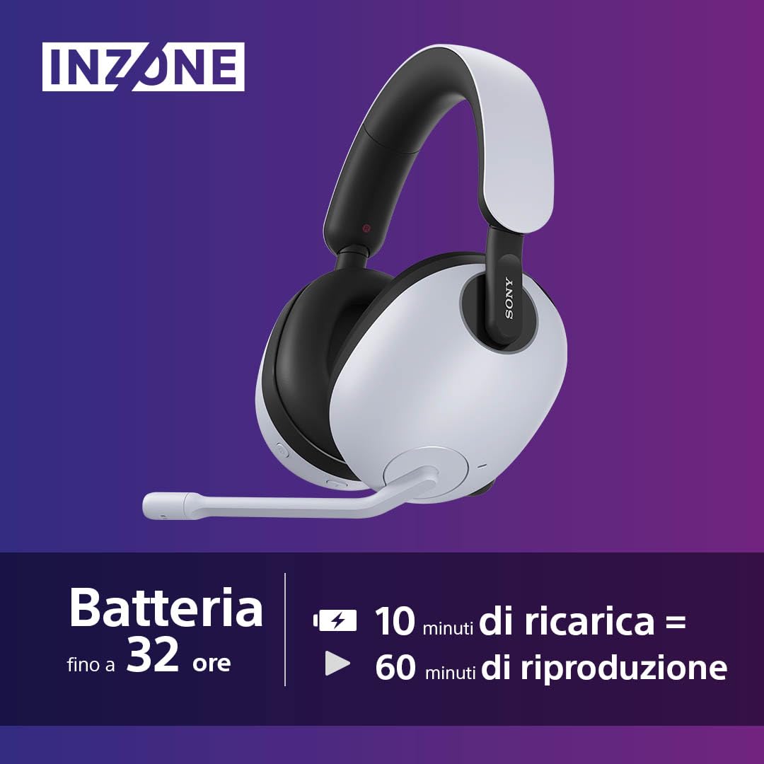 Sony INZONE H9 | Cuffie Gaming Wireless con Noise Cancelling, 360 Spatial Sound per Gaming, con Mic, Batteria fino a 40h, PC/PS5 PlayStation - Bianco Nero