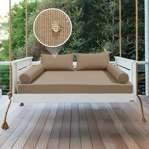 Image of Outdoor Daybed Cushion Cover Twin,Daybed Mattress Bolster Pillow Fitted Sheet Cover,Twin Size Outdoor Daybed Cushion Covers (Light Brown, 75 * 39 * 6in)
