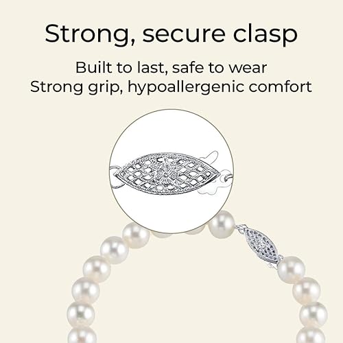 Miniatura 8 de The Pearl Source Sterling Silver Pearl Jewelry Set for Women - Freshwater Pearl Necklace and Earring Set with Bracelet Genuine Cultured Pearls,