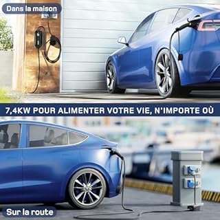 dé Chargeur Voiture Electrique P17 [7,4kW, 1-Phase, 8m, 6A/10A/16A/20A/24A/32A] Type 2 Prise CEE Chargeur EV Station de Charge Mobile/Wallbox avec écran Numérique