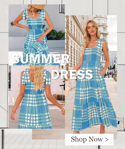 Image of CURBODO Women's Summer Maxi Dress Boho Spaghetti Straps Casual Long A-line Smocked Beach Dress Square Neck Flowy Sun Dress