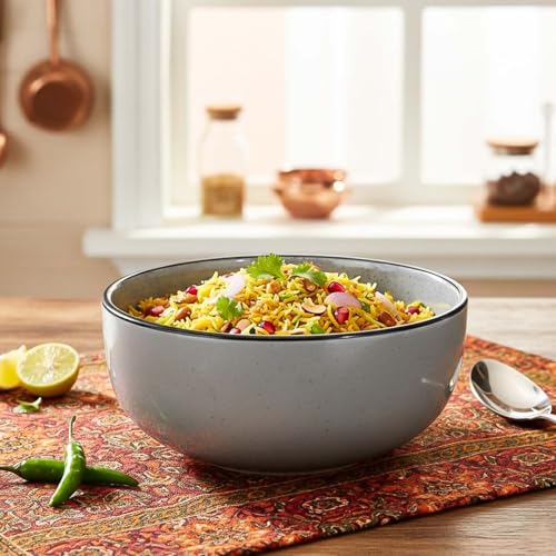 Image of The Earth Store Grey Marble Serving Bowl - 800ML Ceramic Serving Bowl | Microwave & Dishwasher Safe Ceramic Bowl for Home, Gifting & Restaurants