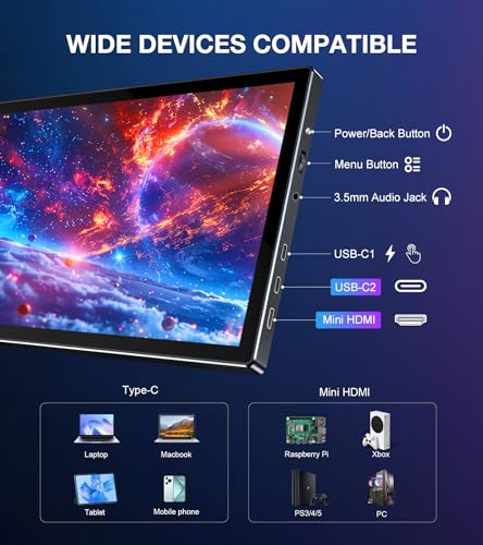 Image of 10.1 Inch FHD 1920x1200 Portable Monitor with IPS Screen Full-Featured USB-C Connection Ultra-Thin Design Compatible with Laptop, PC, Mac, Phone, PS5 with Premium Smart Case 16:10 Travel