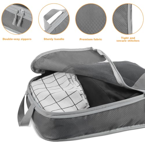 7 Pcs Compression Packing Cubes, Multi Sizes Travel Organizer for Clothing, Shoes, Essentials, Lightweight Suitcase Organizer for Luggage, Grey3
