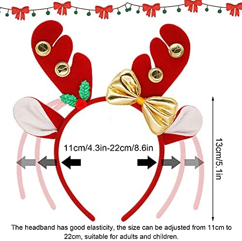 Yiezio Christmas Headbands 6Pcs, Flexibility to Fit, Christmas Tree Headband with Bells, Reindeer Antler Xmas Tree Head Hat Toppers, Xmas Fancy Costume Headband Hats for Christmas & Holiday Supplies