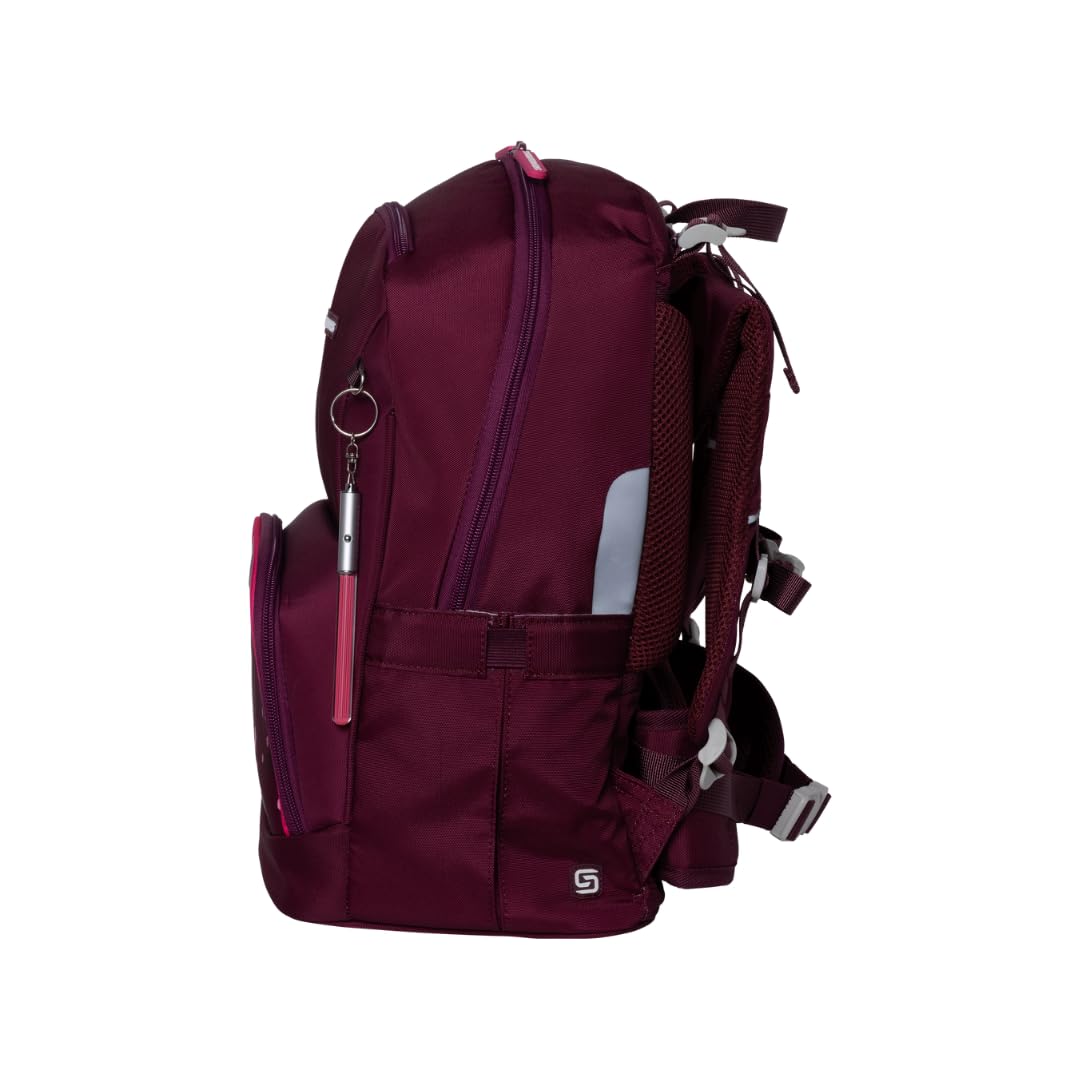Schneiders Ergojet Schultasche Set Floral Fantasy (6-teilig) – Wandelbarer Mädchen-Schulranzen Einhorn, LED-Licht, ergonomisch & nachhaltig, leicht (990g), Schule & Freizeit, 21L, Bordeaux-Rot
