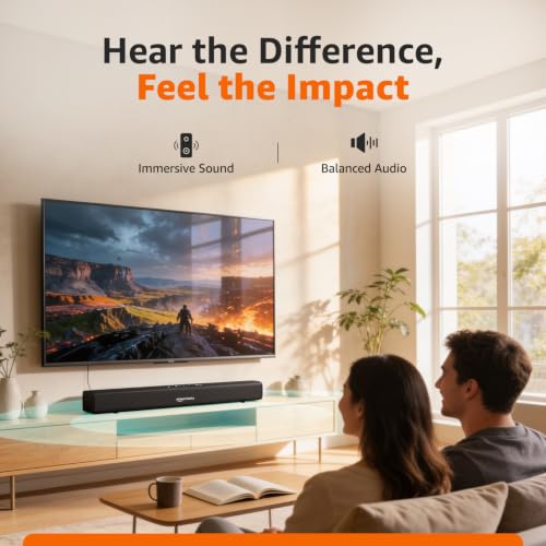 Image of amazon basics 50W Soundbar | Bluetooth 5.3 Wireless Speaker | HDMI ARC, Optical, AUX & USB | Stereo Surround Sound | 3 EQ Modes (Music /Movie /News) | Remote Control | LED Display | Black