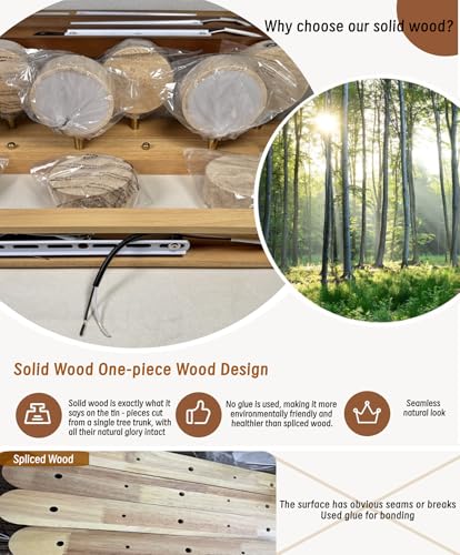 Image of Farmhouse Wood Vanity Light Fixture Nordic Style Stone Wall Lamp Natural Travertine Shade Linear Bathroom Wall Sconce 3 Lights Rotatable LED Wall Light Over Mirror - Natural Wood Color