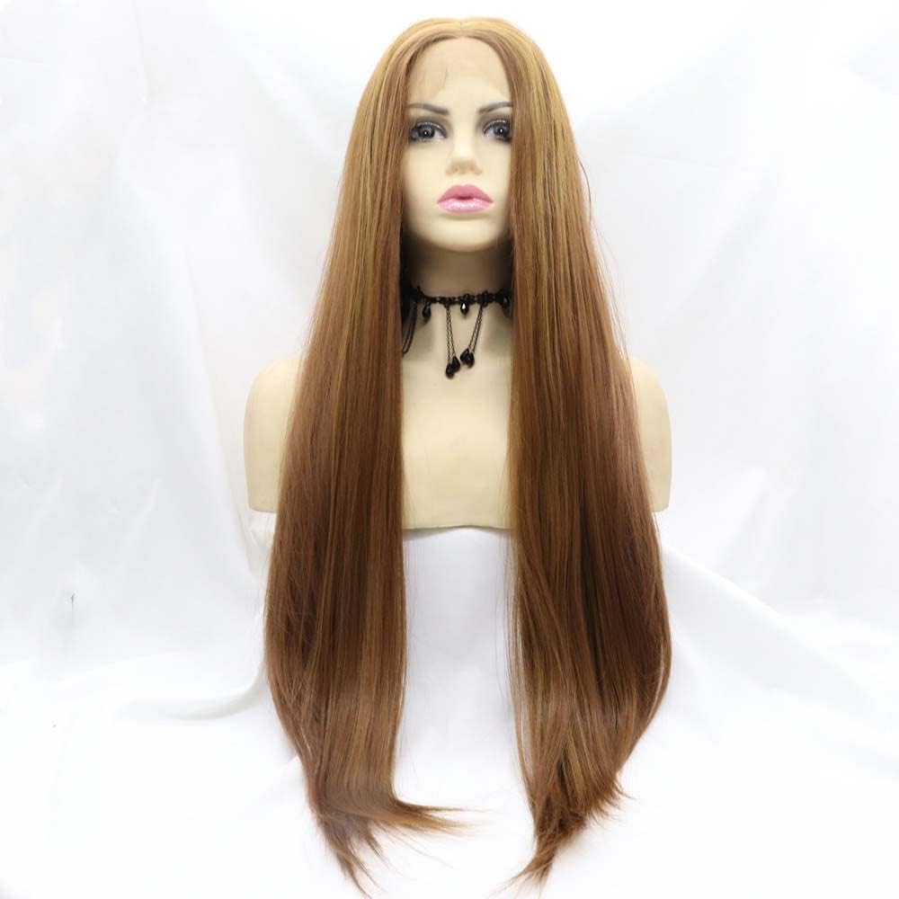 xiweiyaWigs Brown Hair with Blonde Yellow Wig Lace Front Wigs Glueless Heat Resistant Synthetic Soft Natural Hairline for Women Party