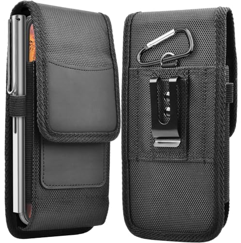 Takfox Phone Holster for Samsung Galaxy S25 Ultra S24 Plus S23 S22 S21 FE S20 Note 20 A35 A16 A15 A14 A36 A56, Moto G Stylus 5G Nylon Cell Phone Belt Clip Holster Carrying Pouch w Card Holder,Black