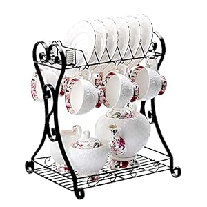 15 Pieces Porcelain Tea Set Ceramic Coffee Cup and Saucer Sets, with Milk Jug and Sugar Bowl Wedding Tea Service for Adults,A (A)