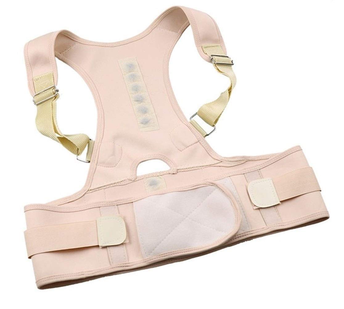 Male Female Adjustable Magnetic Shoulder Corrective Corset Back Brace Belt Lumbar Support Straight Corrector Color Beige Size XX-Large