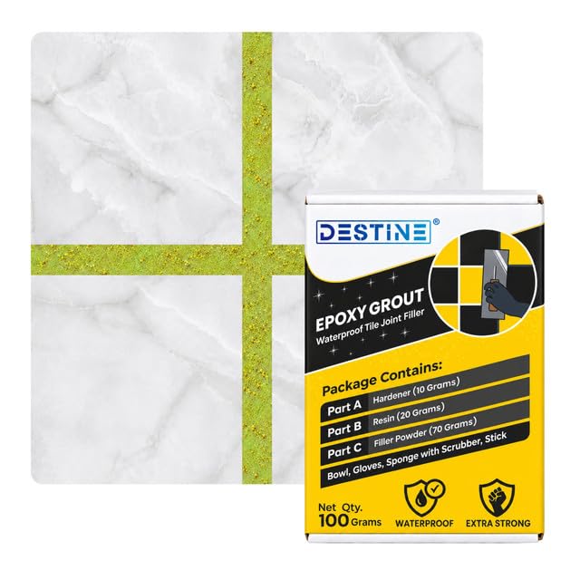 Image of DESTINE Epoxy Grout for Tiles (110 Colours)(100 g), Waterproof Joint Filler, Crack Filler, Tiles Gap Filler, Stain Free, Acid & Chemical Resistance Epoxy Grout (Pastel Green [Copper Glitter])