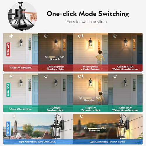 VIANIS Motion Sensor Outdoor Wall Lights, Dusk to Dawn Exterior Light Fixtures Wall Mount, Waterproof Modern Black Outside Front Porch Light, Anti-Rust Aluminum Outdoor Wall Sconce for House Garage by VIANIS - Used condition - US$42.89