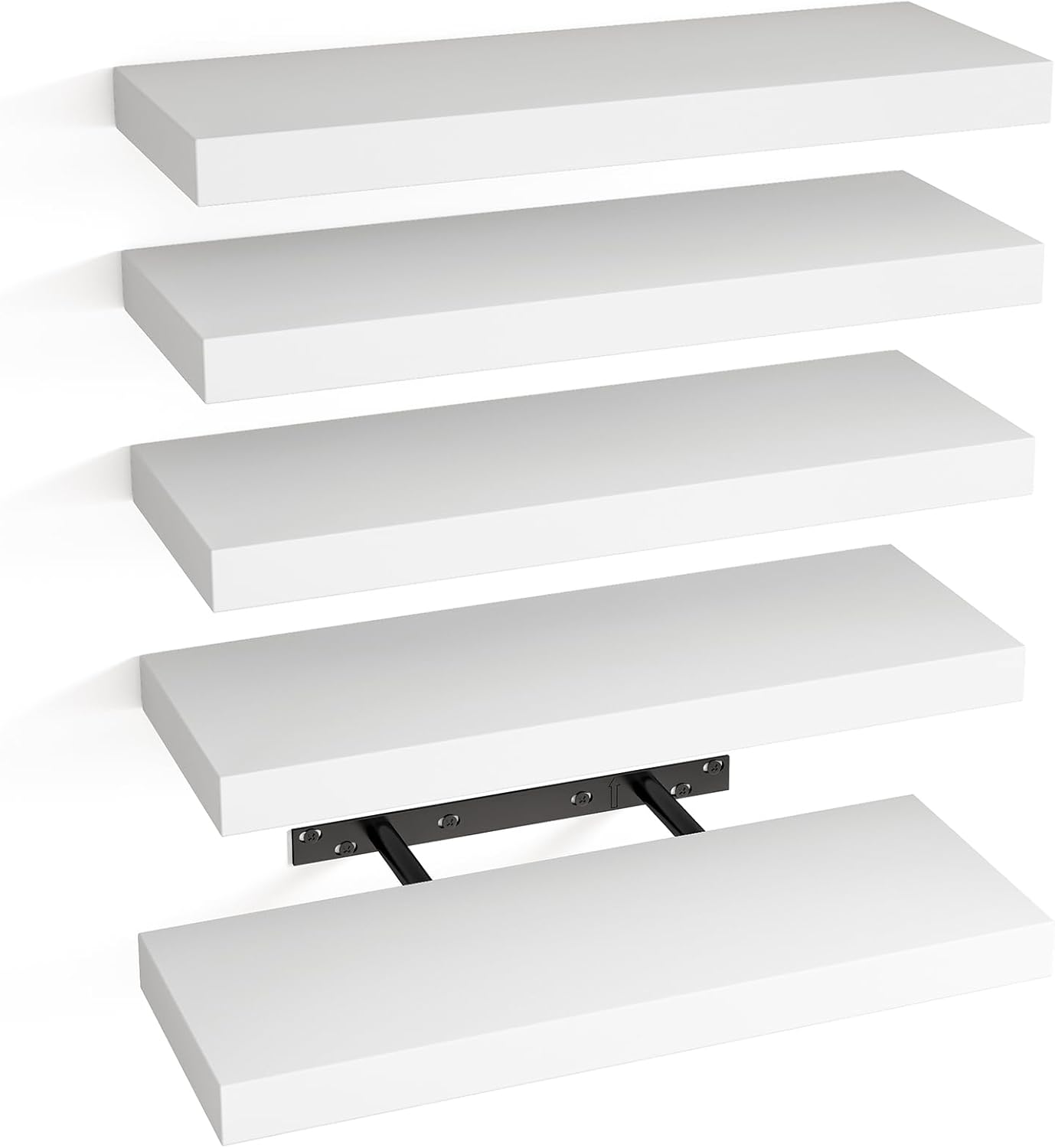 Fixwal 15.8in Floating Shelves for Wall, White Wall Mounted Shelf with Invisible Bracket for Bathroom, Living Room, Bedroom, Kitchen, Office Decor (5 Pack) White 5pcs-16in